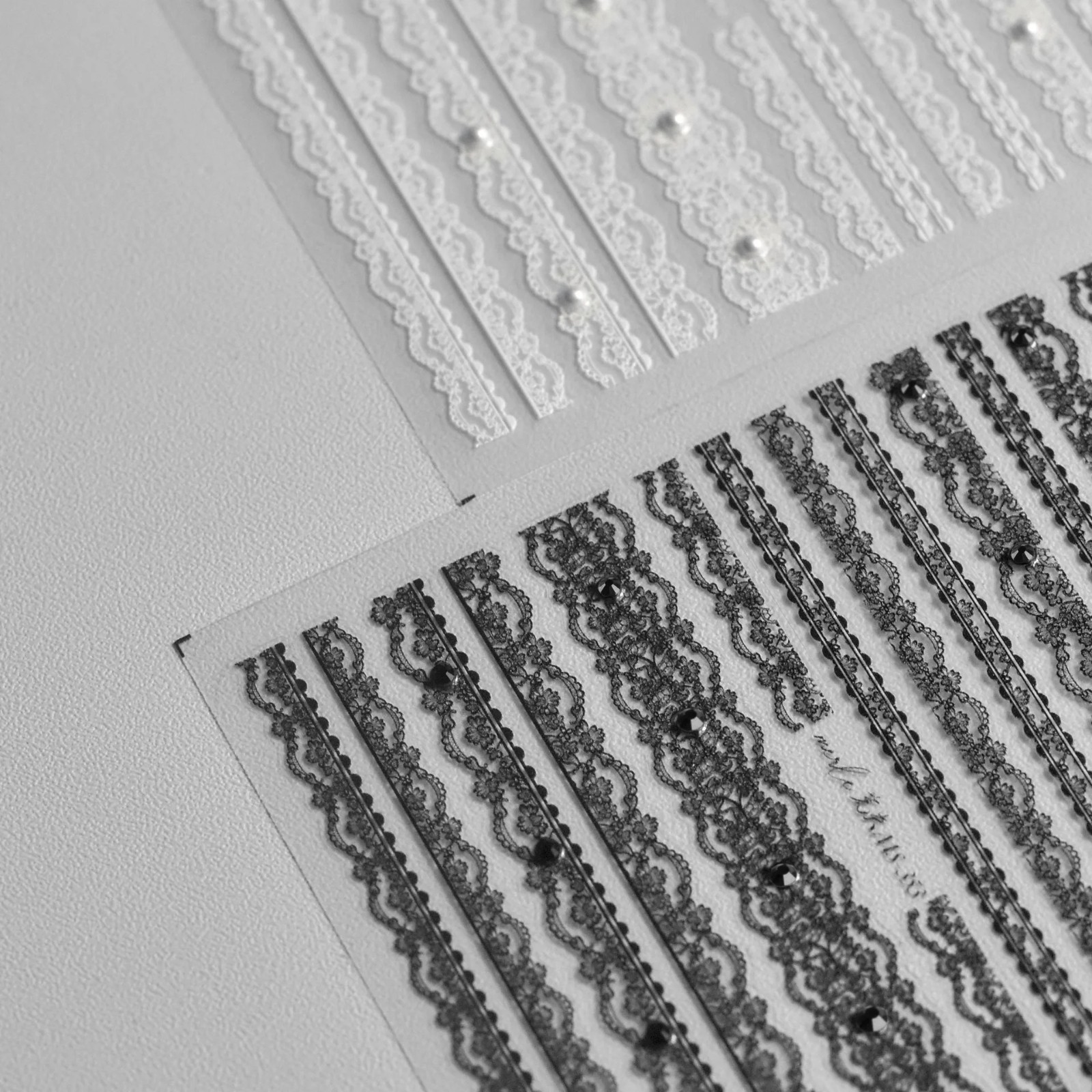5D Relief Finely Crafted White Black Pink Lattice Lace Stripe Love Bow Adhesive
