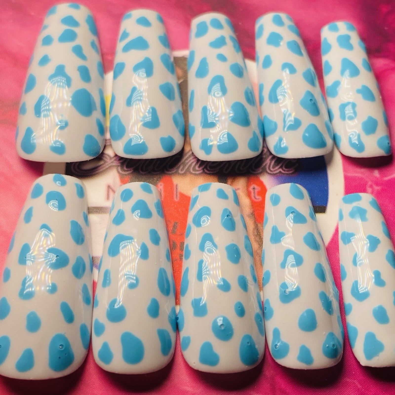 Coffin Press-On Nails Blue White by Authentic Nail Arts by Dia