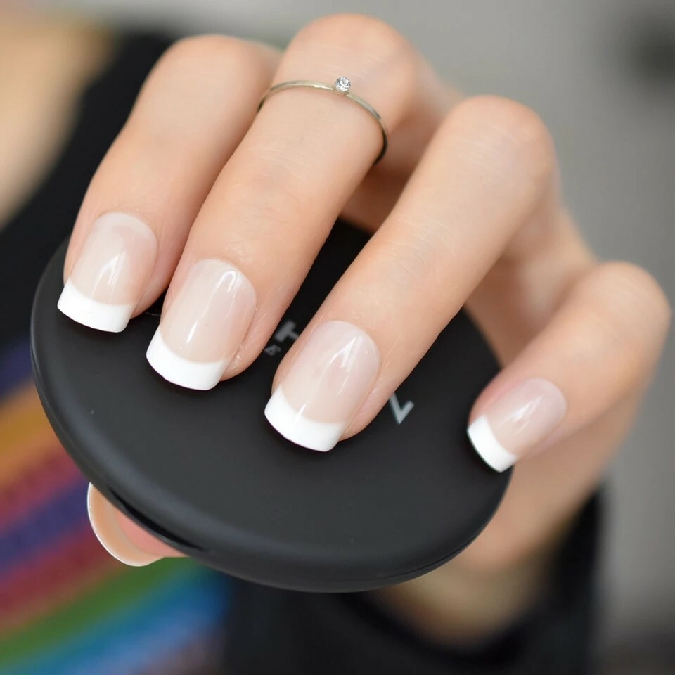 Short French Mani Press on nails Nude classic baby boomer white tip Classic