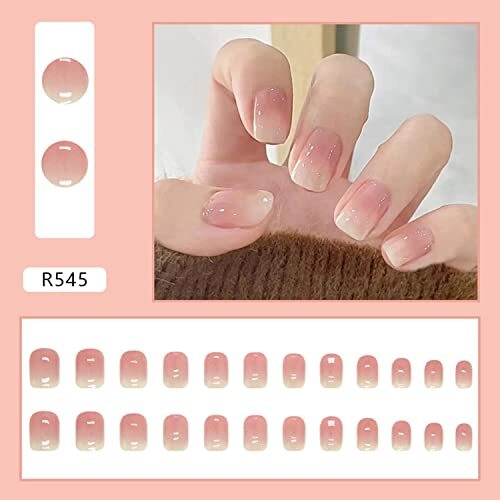Press on Nails Short Coffin, 24Pcs Full Cover Reusable False R545 Halo Dyeing