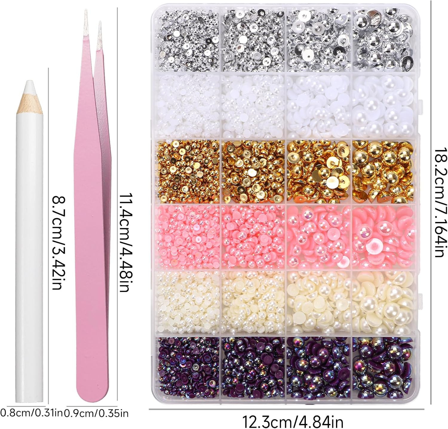 9000Pcs Flatback Pearls for Crafting, Silver Gold White Nail Half Pearls, 3-8Mm