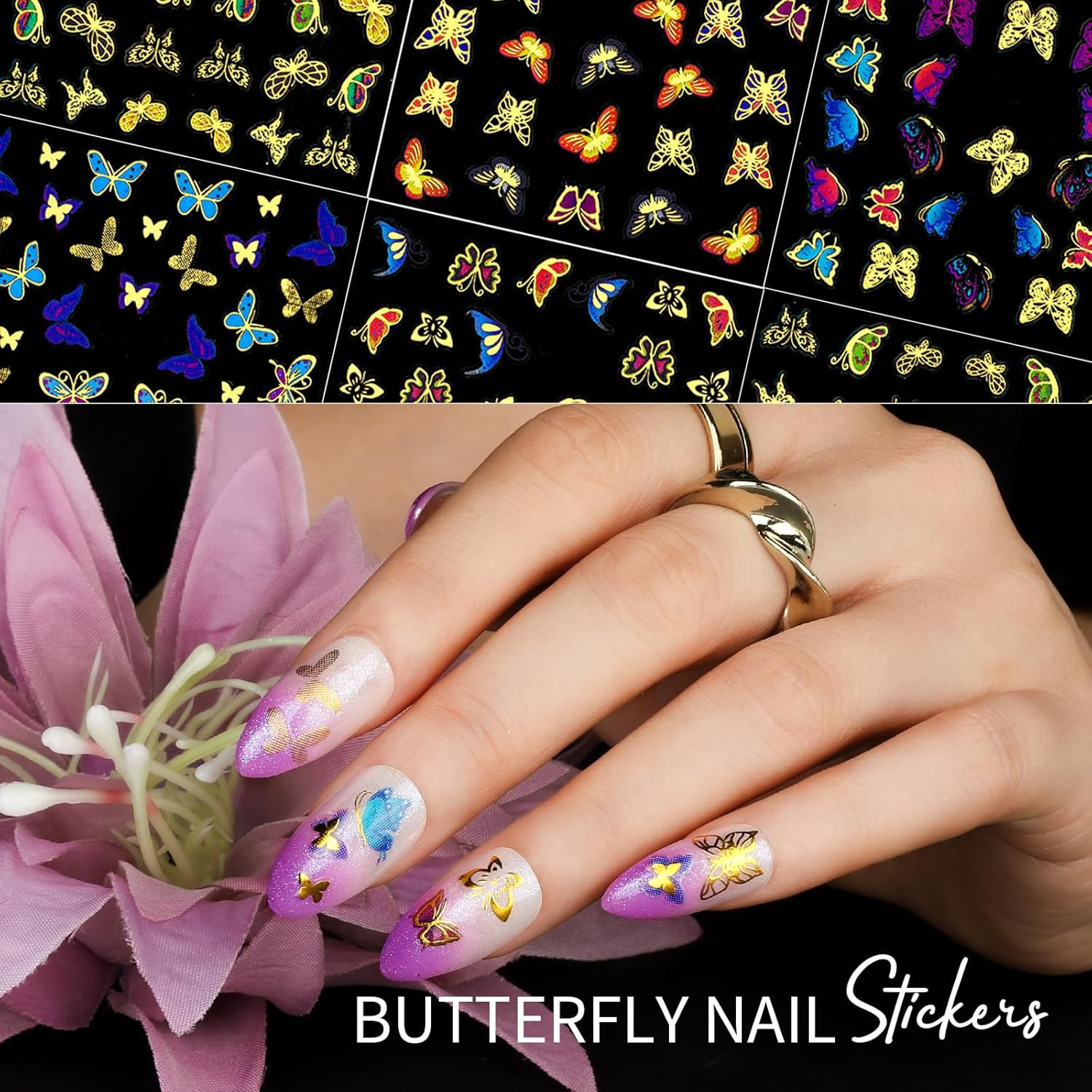 50 Sheets Nail Stickers for Kids, Cute Nail Decals for Girls Women, 3D Self Adhe