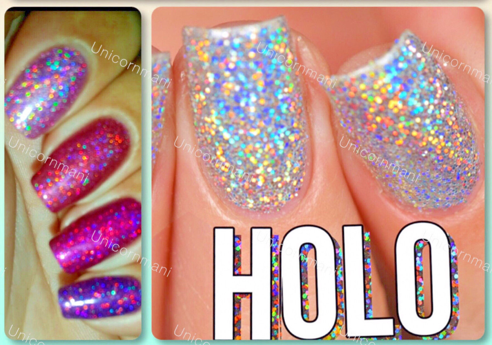MERMAID EFFECT NAIL POWDER HOLOGRAPHIC & IRIDESCENT GLITTER HOLO RAINBOW LASER