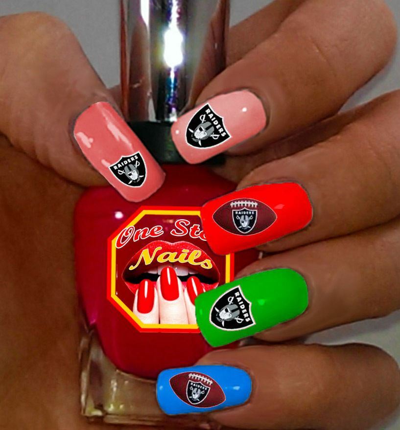 Oakland Raiders Vinyl Peel & Stick Nail Art Decals pre-cut white BG WS-OR01-30