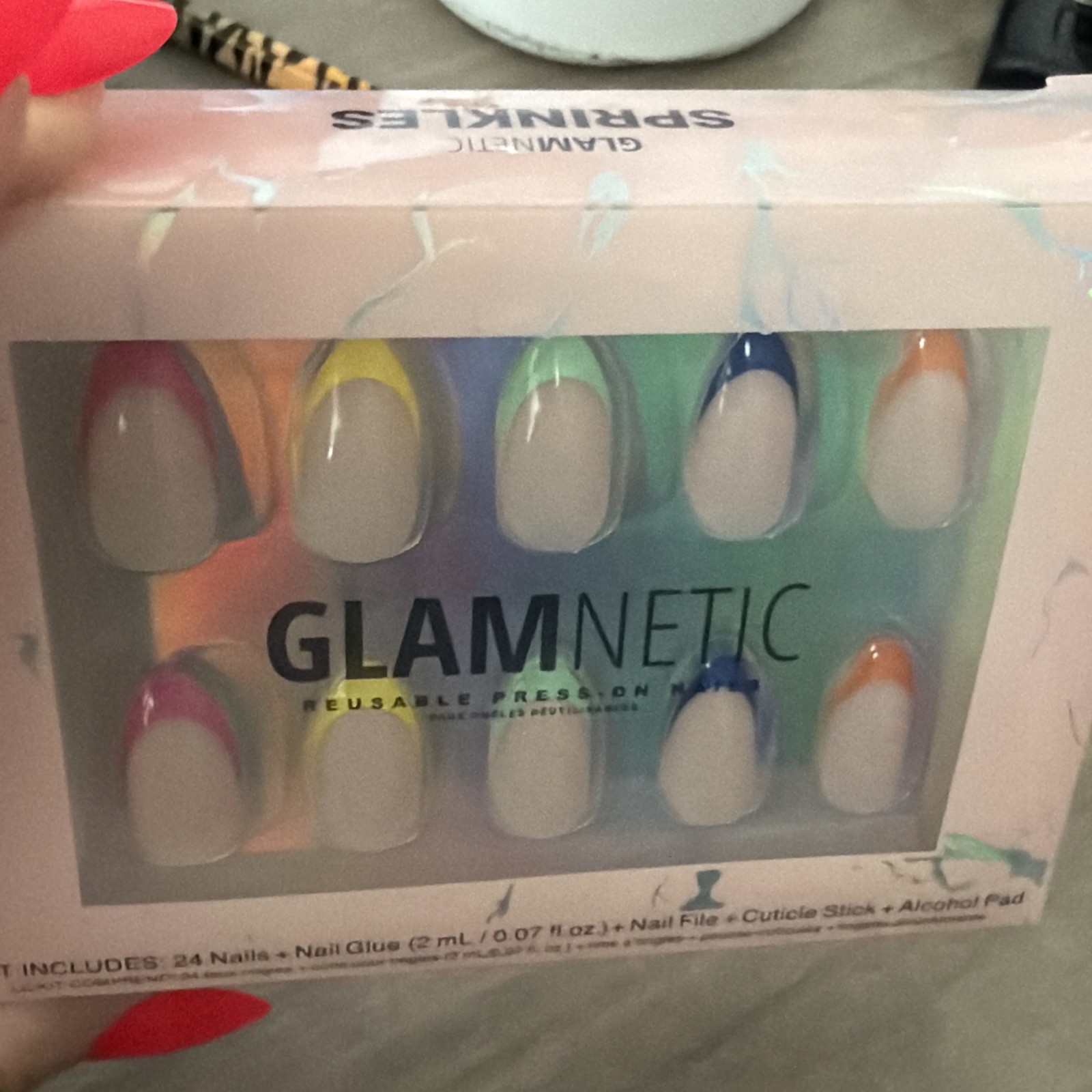 Glamnetic Reusable Press On Nails SPRINKLES 24 Nails, Glue, File, Stick, Alcohol