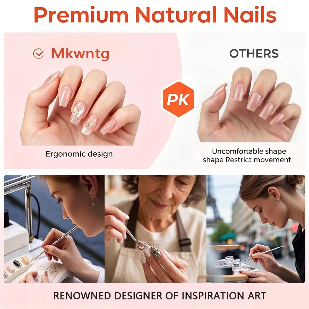 24pcs White French Tip Press on Nails Medium Almond Fake Medium, Multicolor