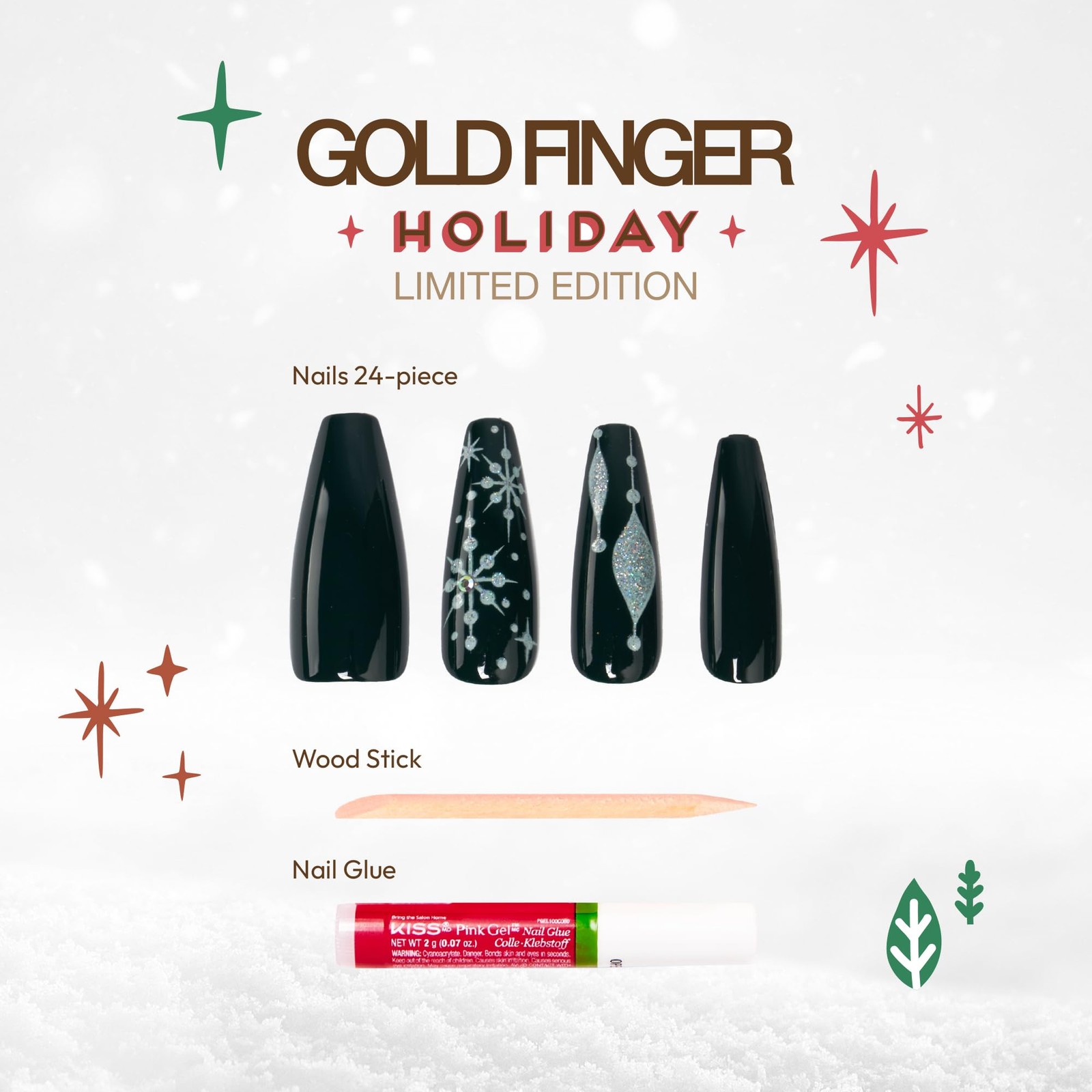 24 Pcs Holiday Press On Nails – Christmas French Tip Square Coffin Oval Fake …