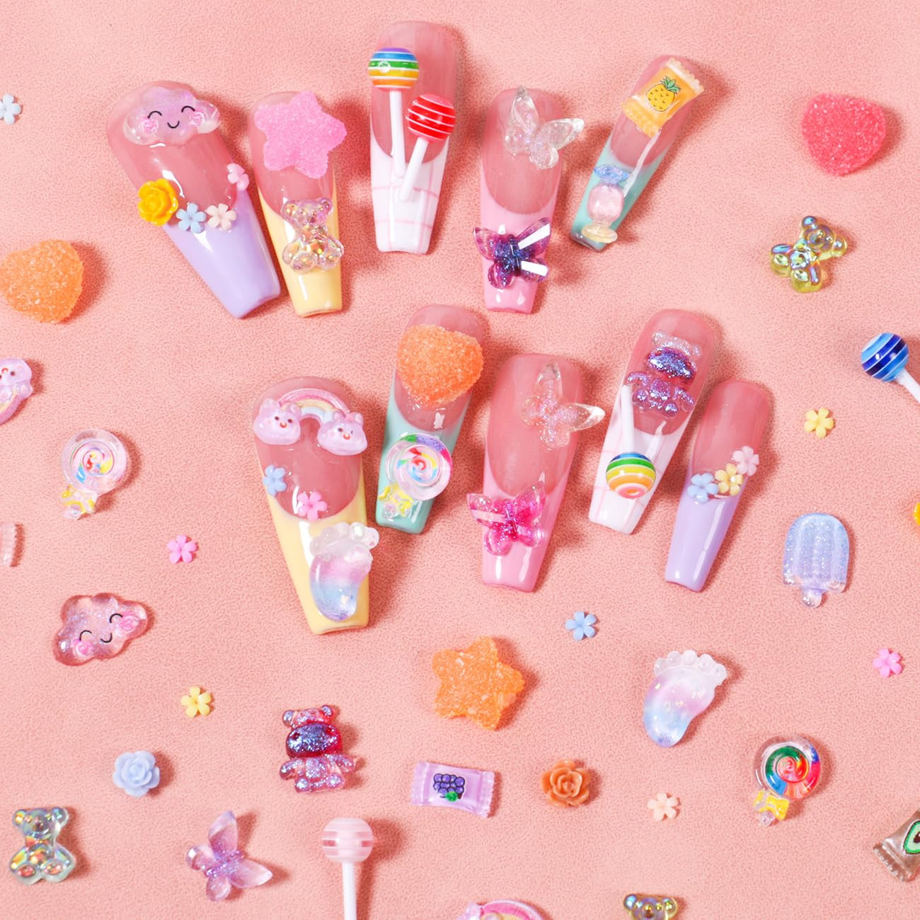 Major Dijit 3D Mix Assorted Color Nail Charms Acrylic Multi Cute Nail Art Charms