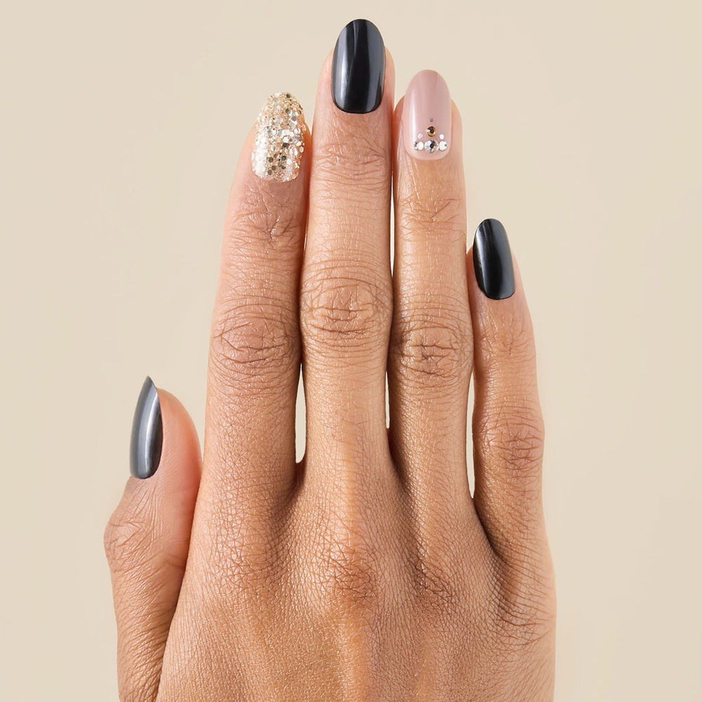 New Kleo Kolor Press-On Gel Nails 30-Pack~Dazzling After Dark Long Round Shape