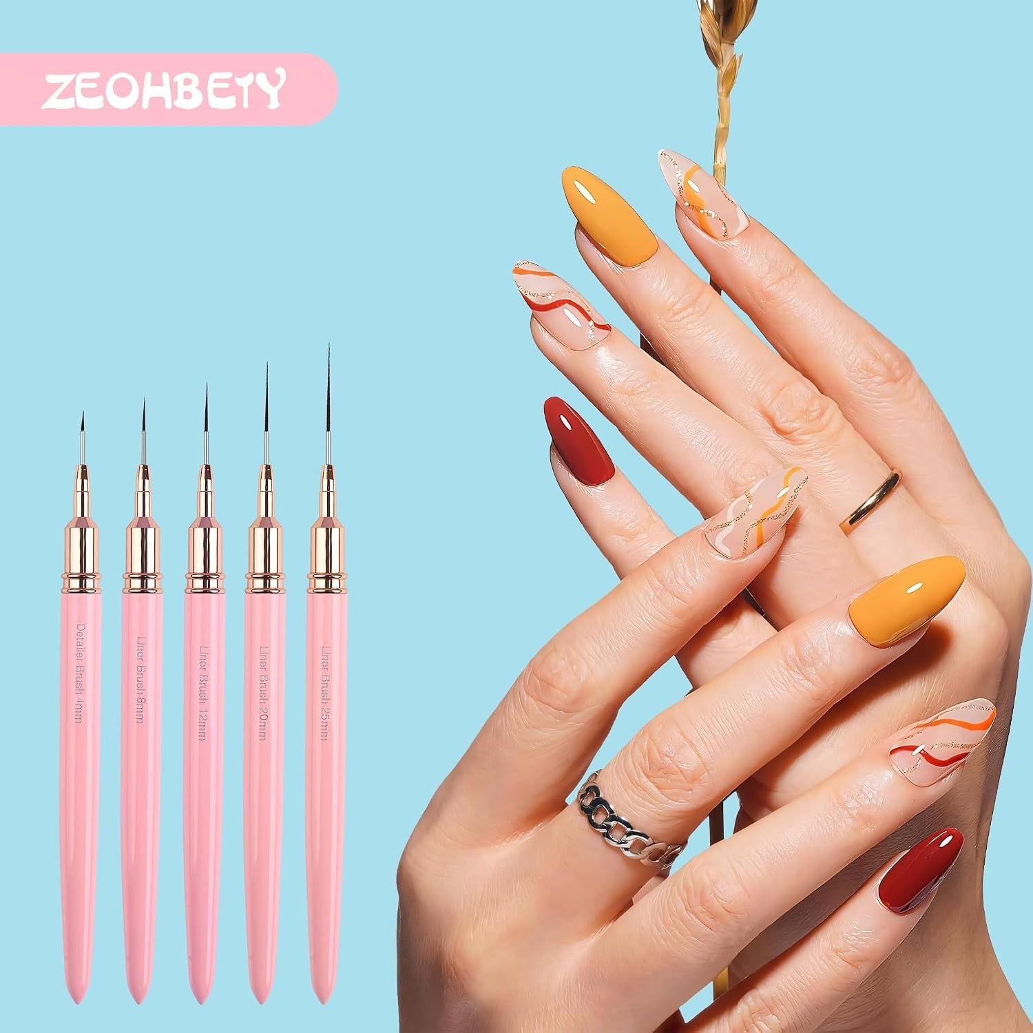 5-Piece Metallic Nail Art Brush Set – Liner Brushes for Stunning Designs