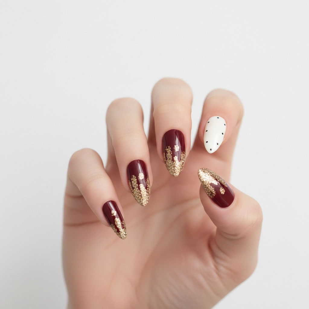 Red Burgundy White Almond Stiletto Long Fake Acrylic False Tips Press On Nails