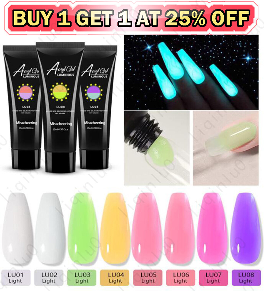 8 Colors Glow In Dark UV Nail Extension Gel 15ml Poly Luminous Nail Building Art