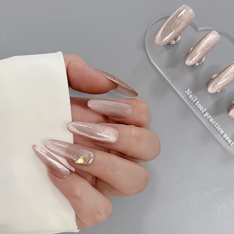 Press Nails 3D Crystal Nail Tips Stick on Nails with Nail Glue Reusable Nail kit