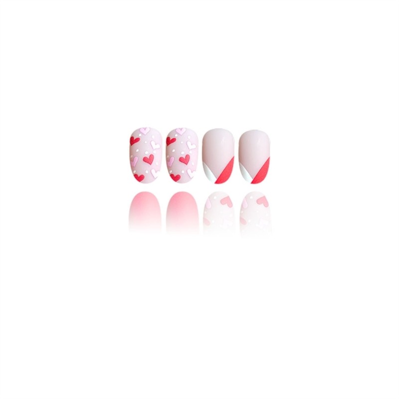 Trendy Short Flase Nail Press On Nail With Heart Designs For Everyday Wear