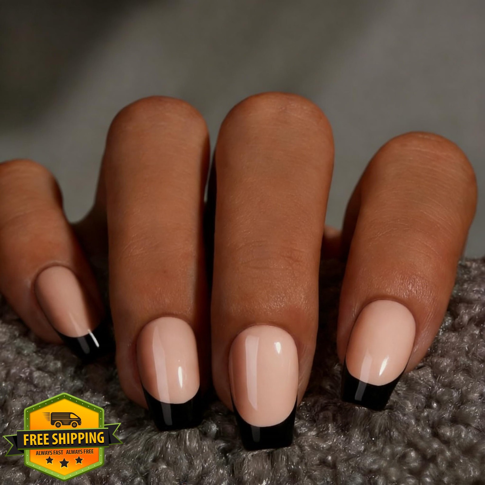 SXVME Press on Nails Medium Black French Coffin
