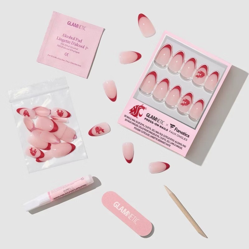 Washington State Cougars Press-On Nails: Gloss, Almond Shape, 30 Pieces