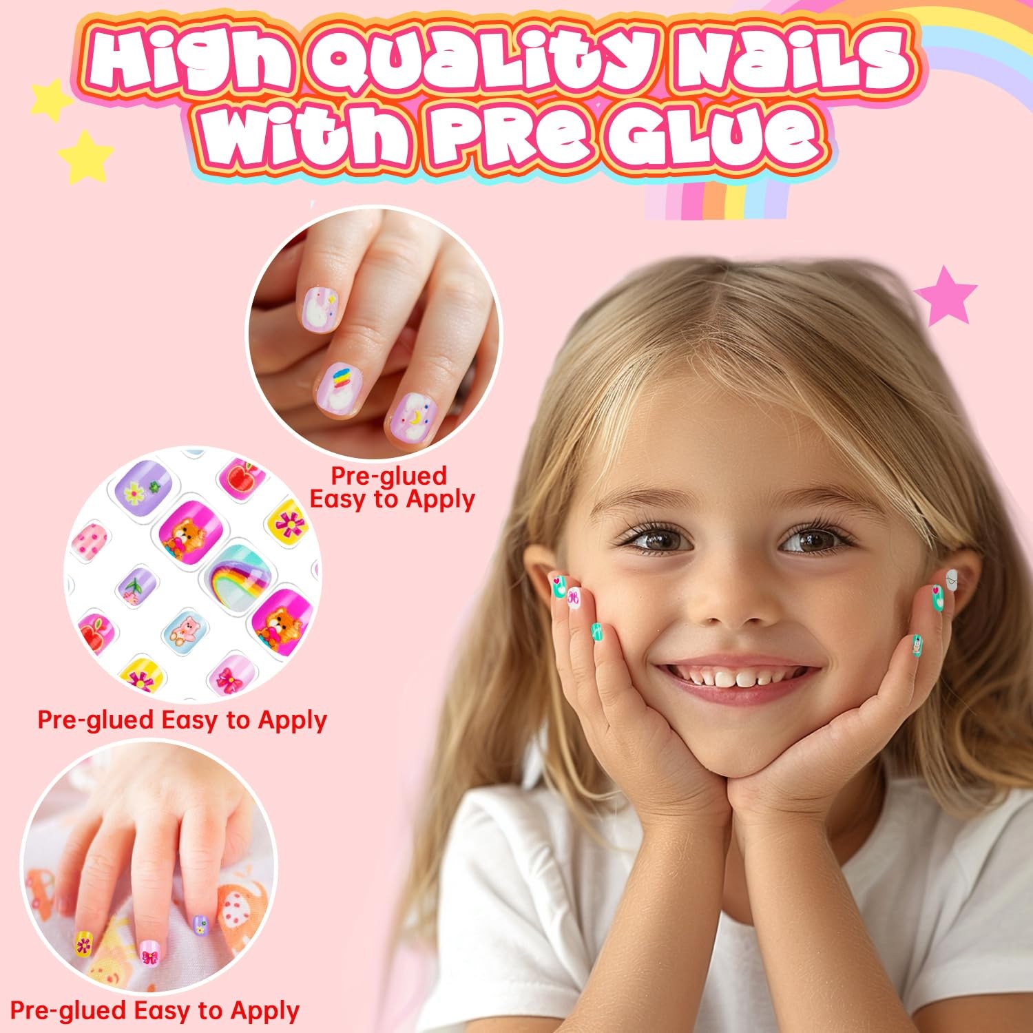 144 Pieces 6 Pack Kids Press on Nails Artificial Fake Nails for Kids Girls Pr…