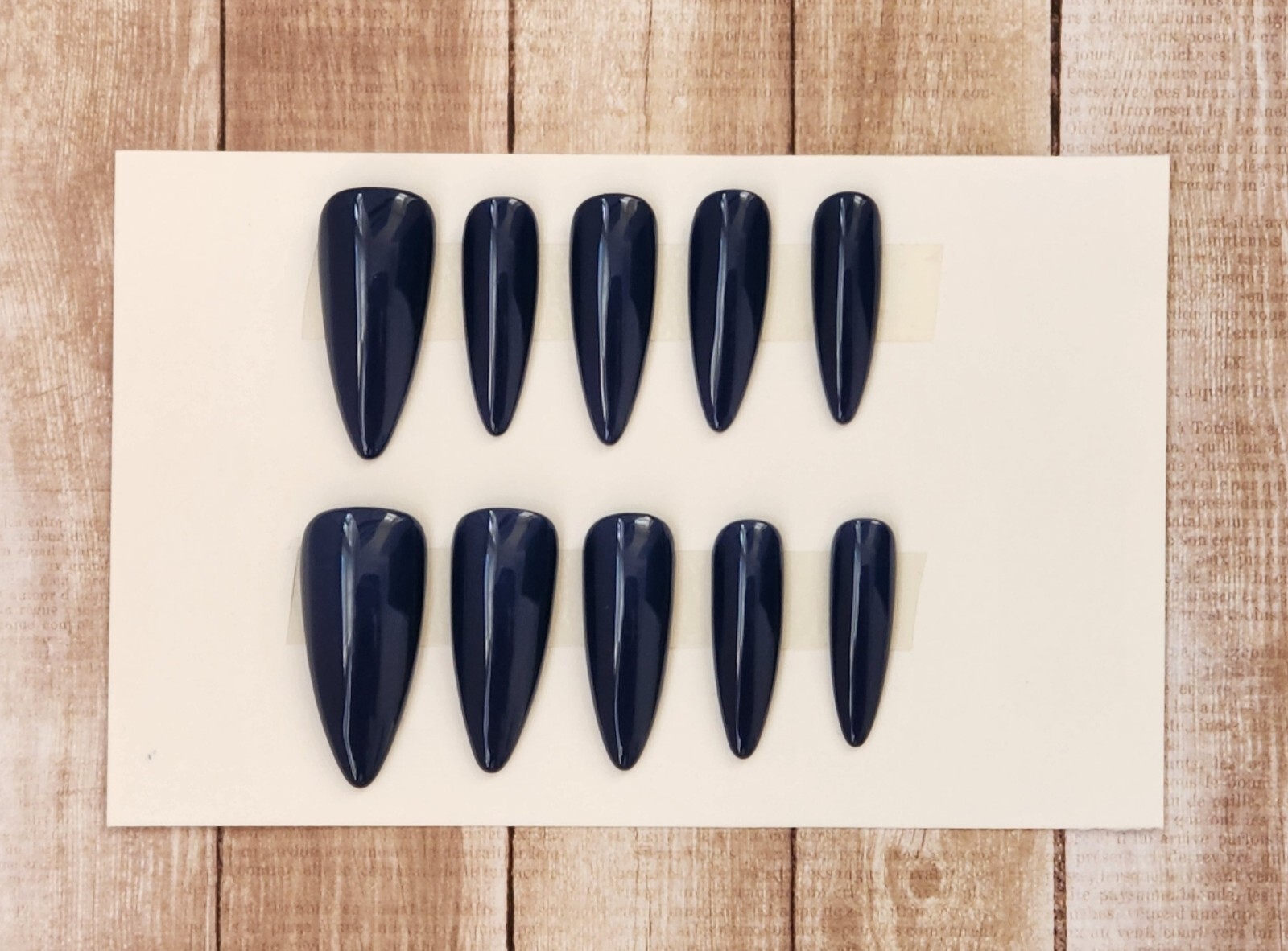 Custom Press on Gel Nails Handmade Denim Blue Almond 20 Tips