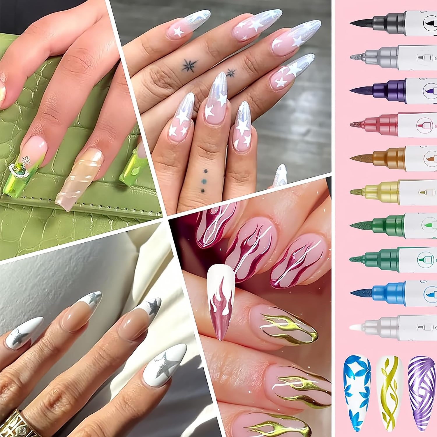 10 Colors Nail Art Pens Set, Dual Tip Metallic Nail Art Markers