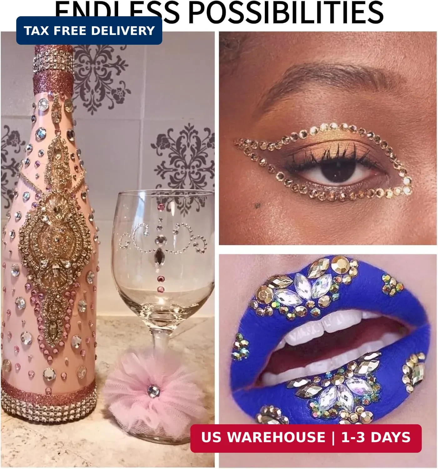 SUTOKAKA 1 Box Champagne Gold Nail Art Rhinestones Multi Shapes 3D Flatback Beda