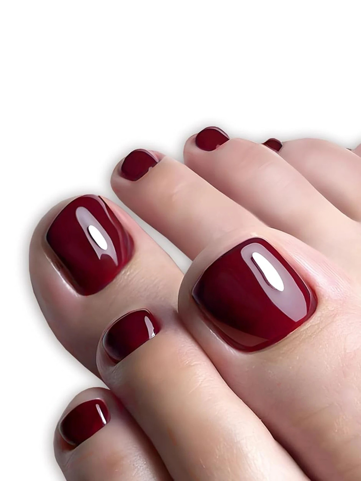 24 PCS Red/White/Black/Yellow/Wine Red Toenails Fake Toe Nails Natural