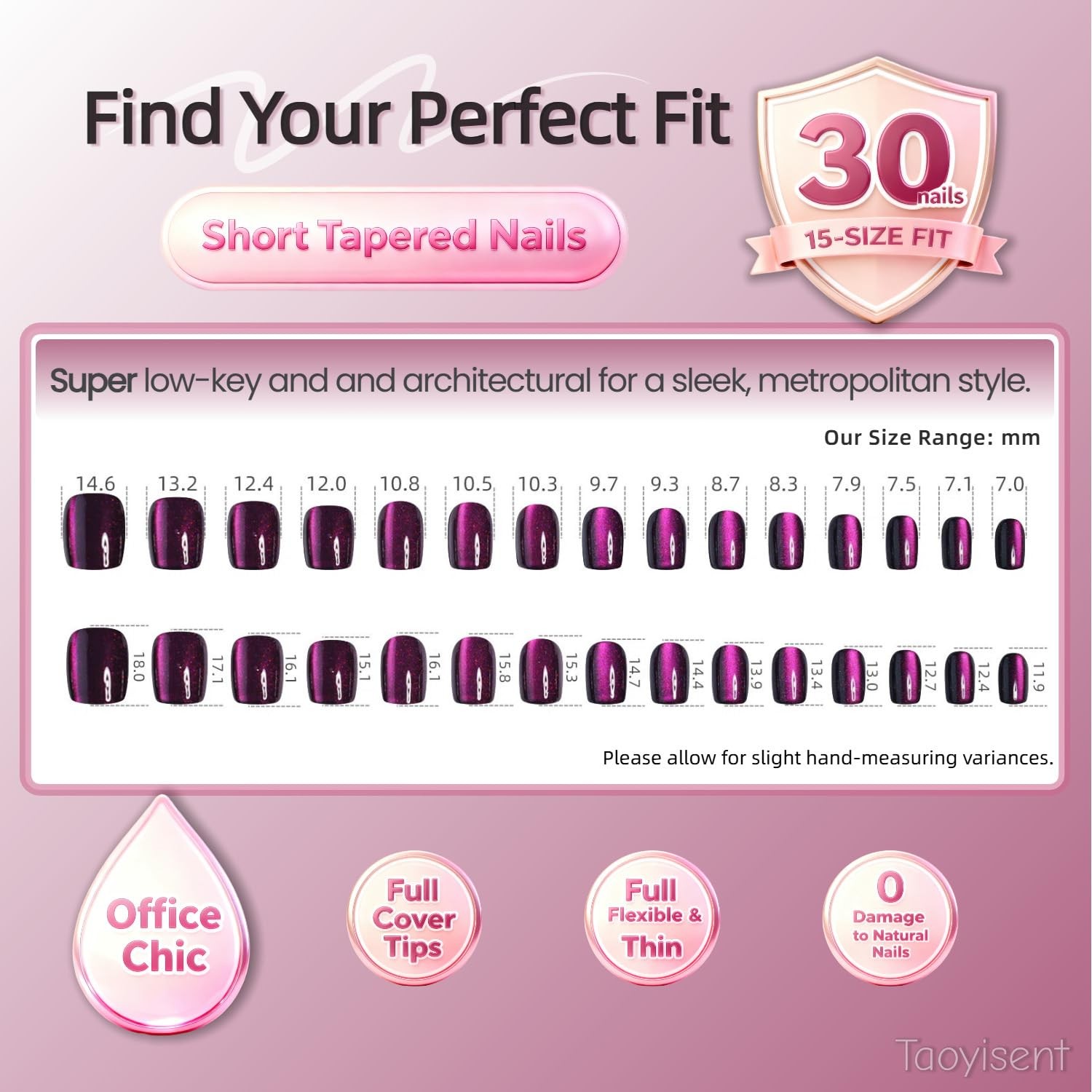 Purple Burgundy Cat Eye Press On Nails Short Square Soft Gel Fake Nails Reusa…