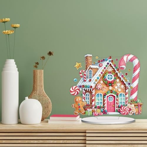 Christmas Diamond Art Tabletop Painting Kit, DIY Stand Up Gingerbread House
