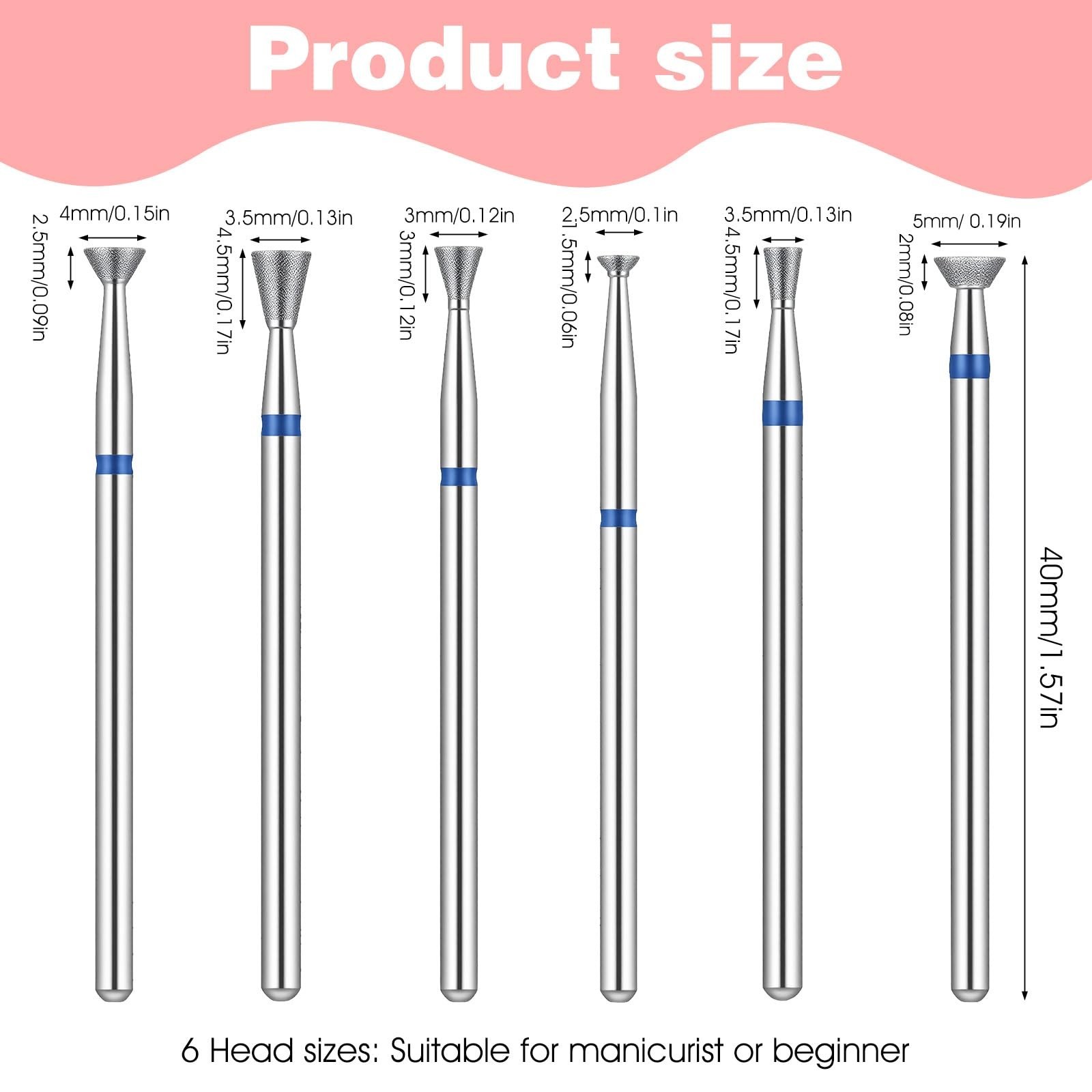 6Pcs Cuticle Clean Nail Drill Bit Set, 3/32″ Russian Diamond Nail File Bits, …