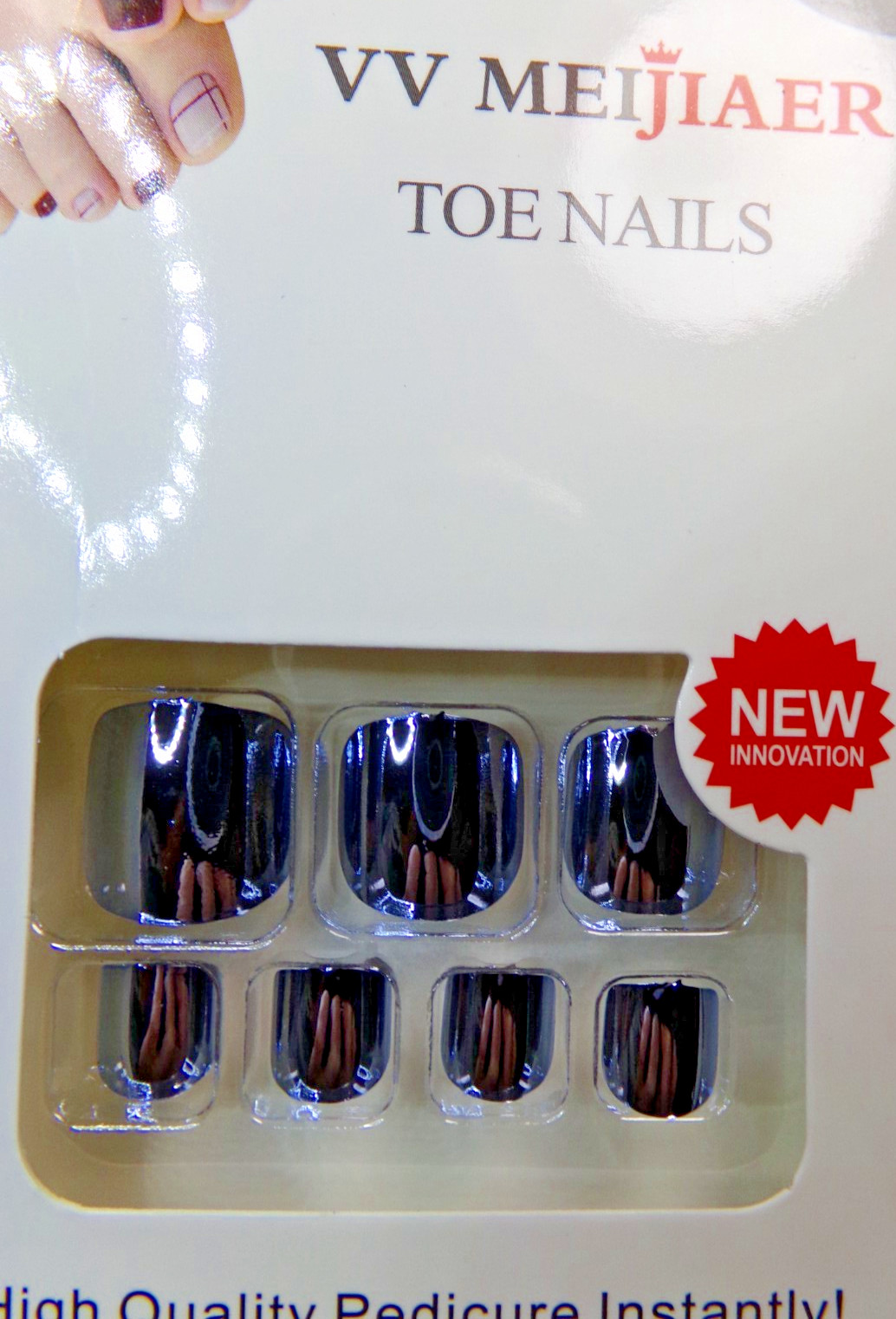 V V Toenails Classy Cool Blue Chrome Mirror glue on & Tabs Medium