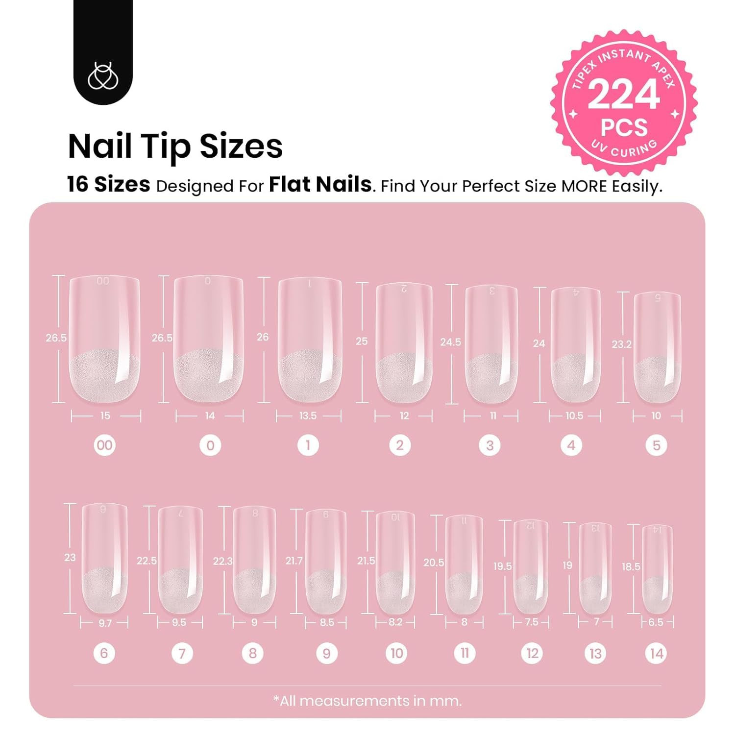 Tipex Instant Apex Medium Square Tip Kit, 224 Pcs, 16 Sizes, Pre-Built Pre-Etche