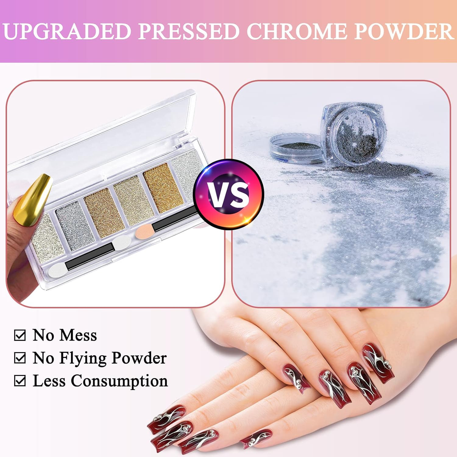 Gold Silver Chrome Nail Powder, 6 Colors Holographic Unicorn Iridescent Nail Chr