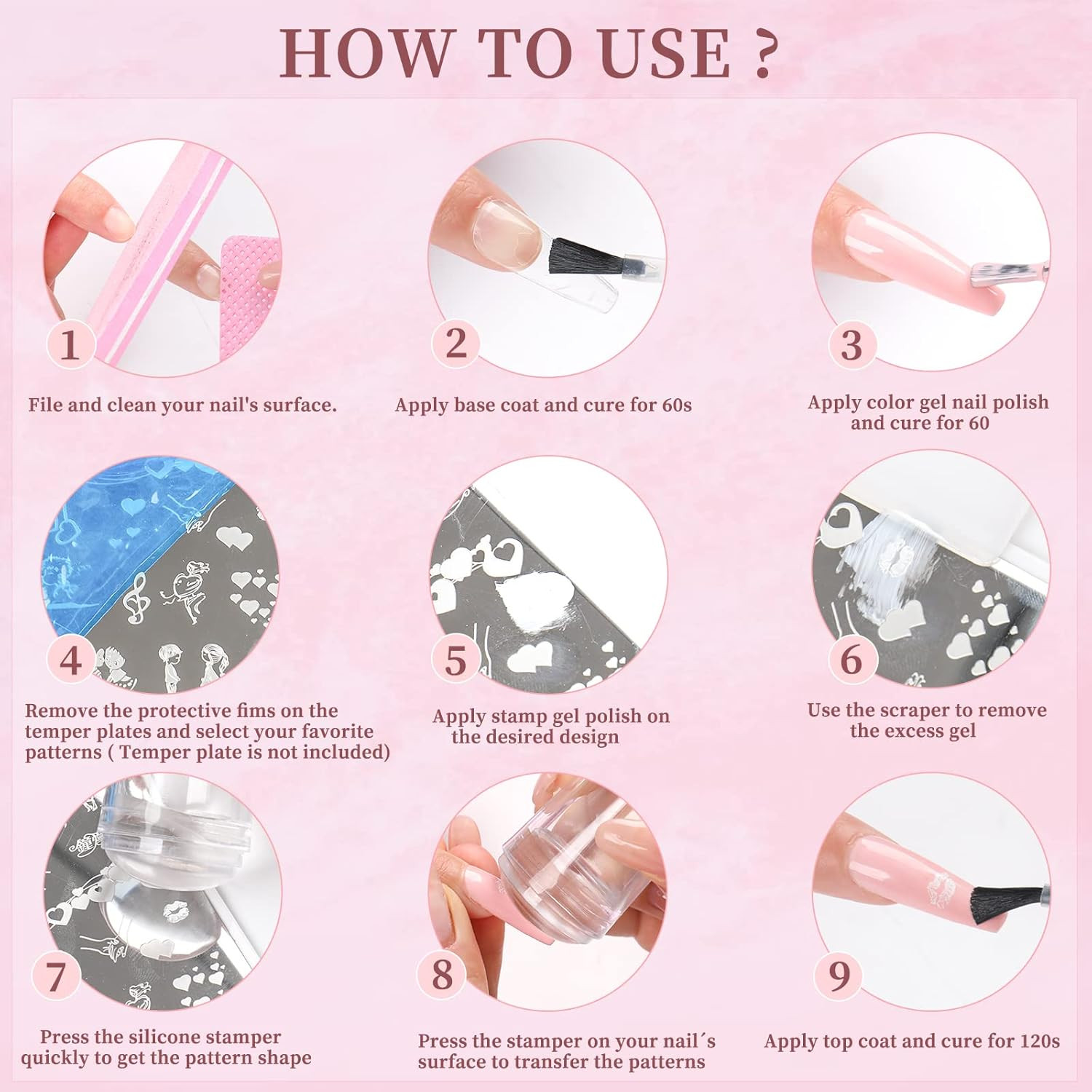 2PCS Silicone Head Nail Stamp Set with Scraper French Nail Art Template DIY Tool