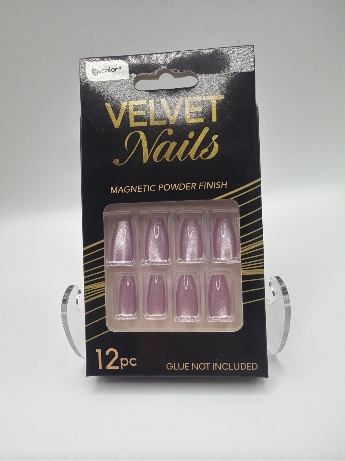 Velvet Nails Press On Nails 12 Pcs Pink Cat Eye Magnetic Effect Glossy