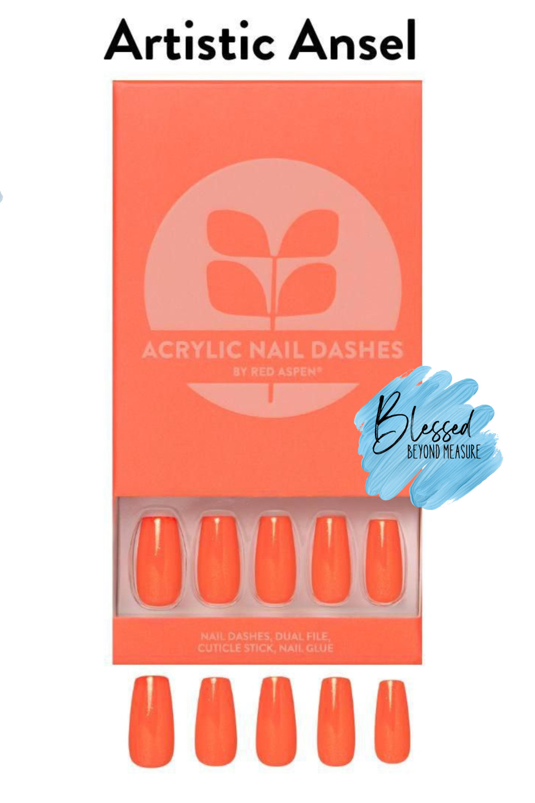 Red Aspen Press On Nails Artistic Ansel Long Coffin Orange Acrylic Glazed