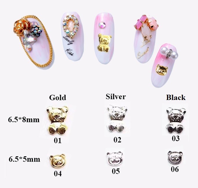 20pcs New 3D Nail Art Gold/Silver/Grey Bear Metal Alloy Cute Charms Decorations