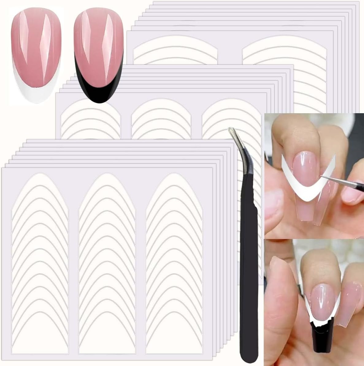 French Manicure Strips,French Tip Nail Stickers for Nails Art Designs,Self Adhes