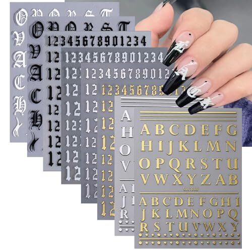 8 Sheets Letters Nail Stickers Decals Alphabet Numbers Nail Decals for Nail