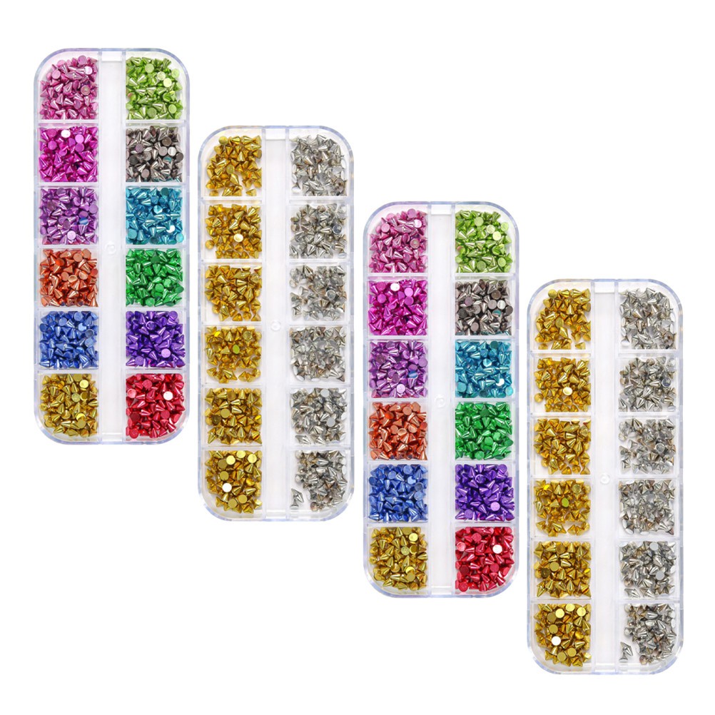 4 Boxes Nail Punk Art Metal Charms Manicure Accessories Tool