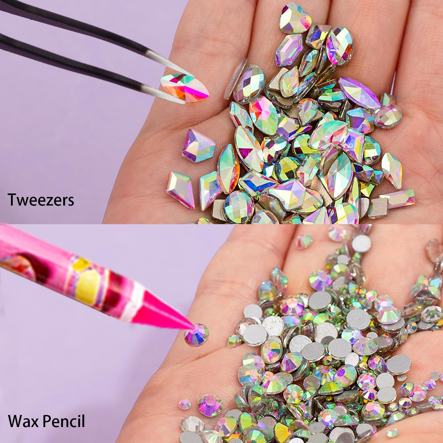 8000pcs Nail Gems and Rhinestones for Nails Art, 240 Shaped Glass AB Crystals Na