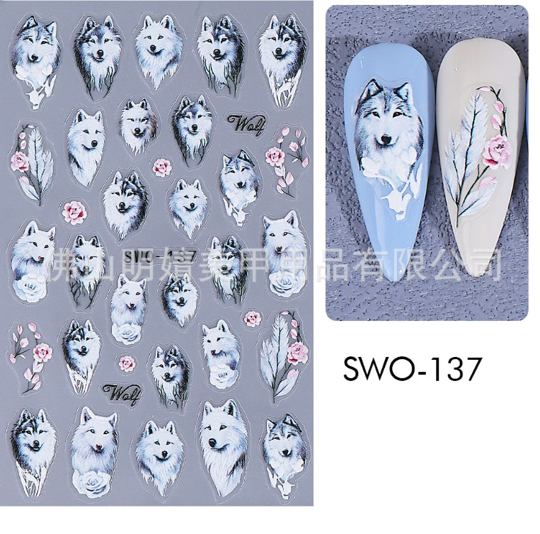 5D Nail Art Wolf Flower Christmas Stickers Self Adhesive DIY SWO137 NH30