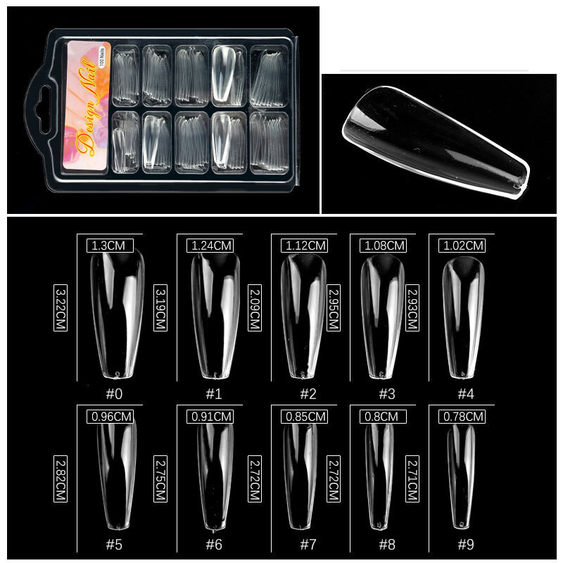 100 Pcs T Shaped / Water Drop Long Fake Nails Acrylic Artificial False Nail Tips