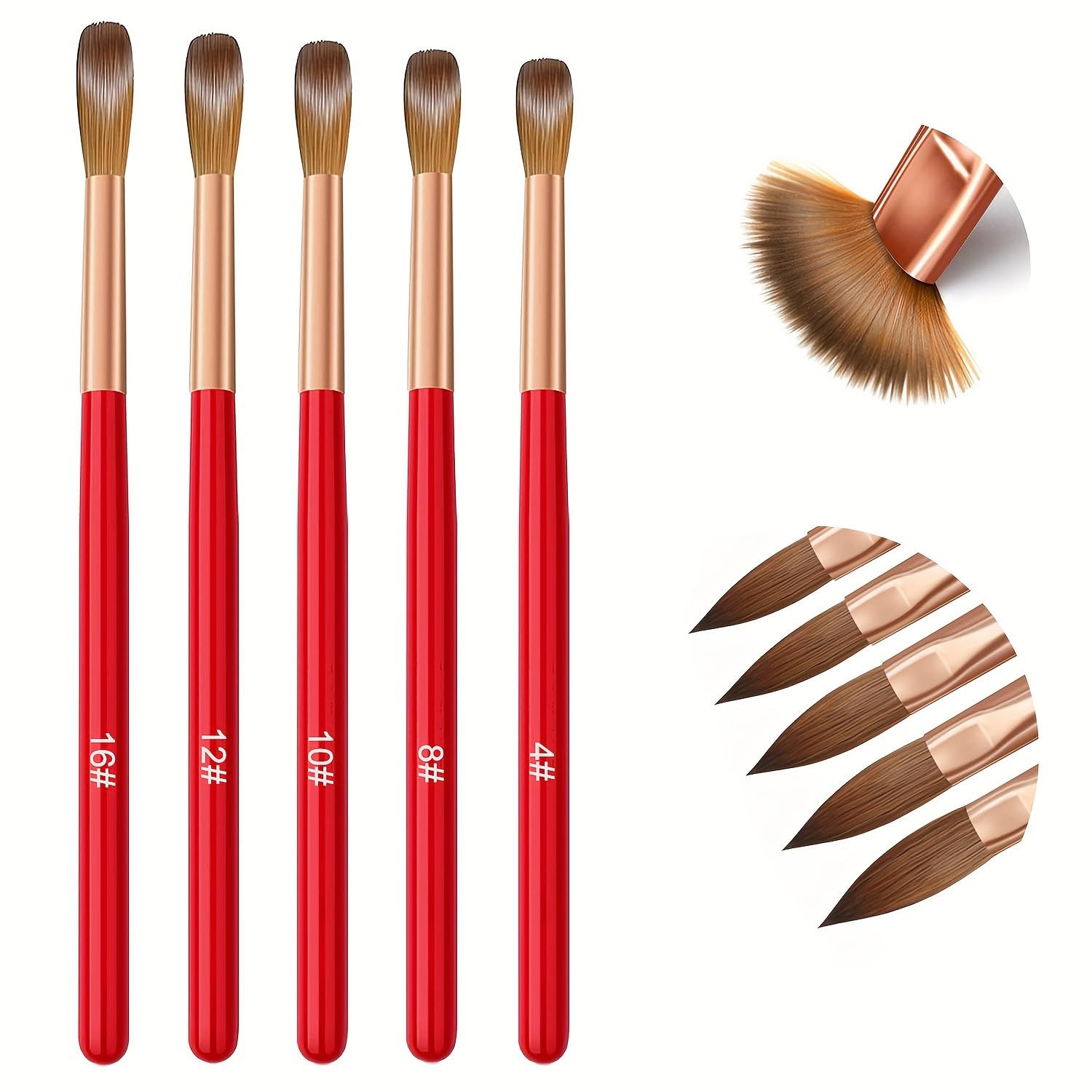 5PCS Acrylic Nail Brush Set,Professional Acrylic Nail Brushes Size 4# 8# 10# 12#