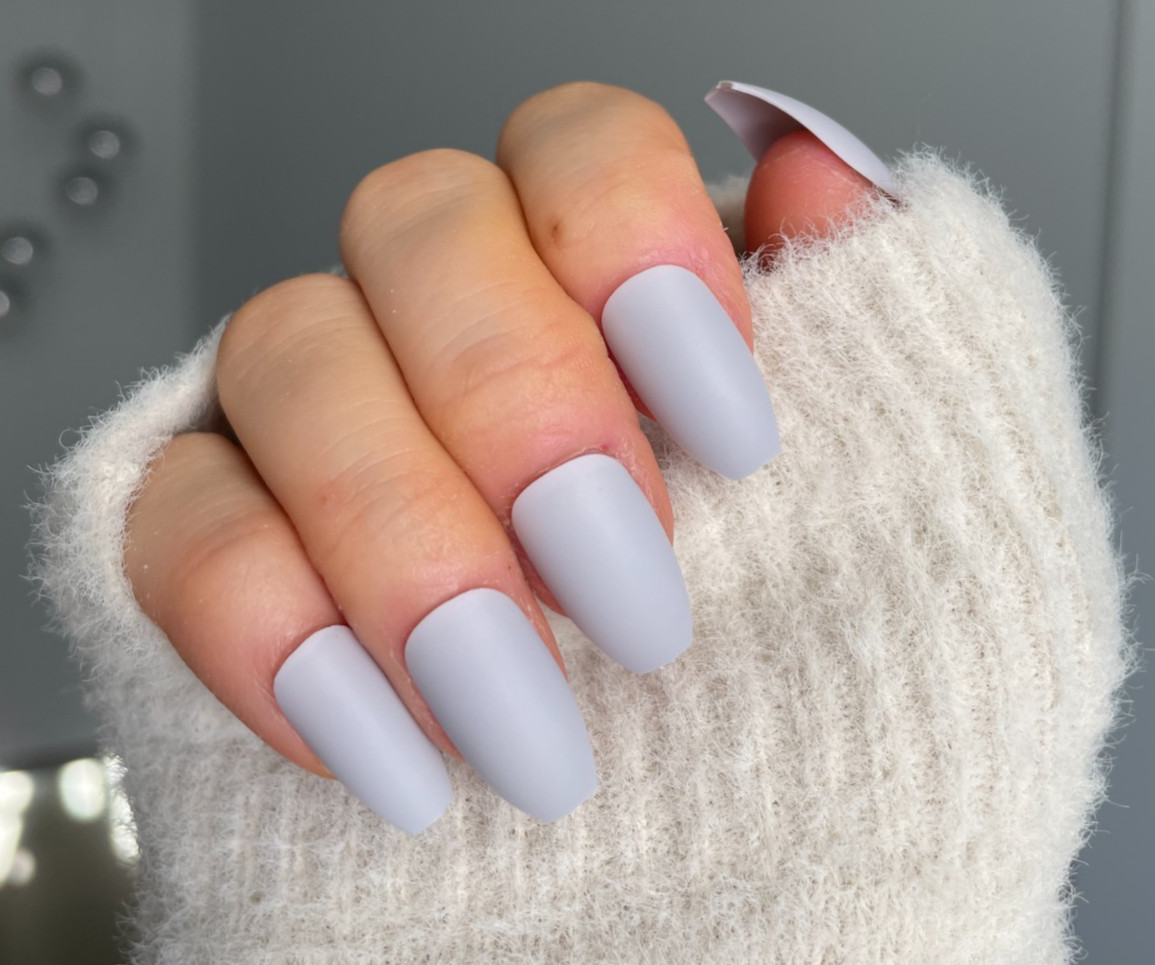 Matte Light Grey Coffin Press On Nails – 24pcs – 100 Sets – Inventory Clear Out