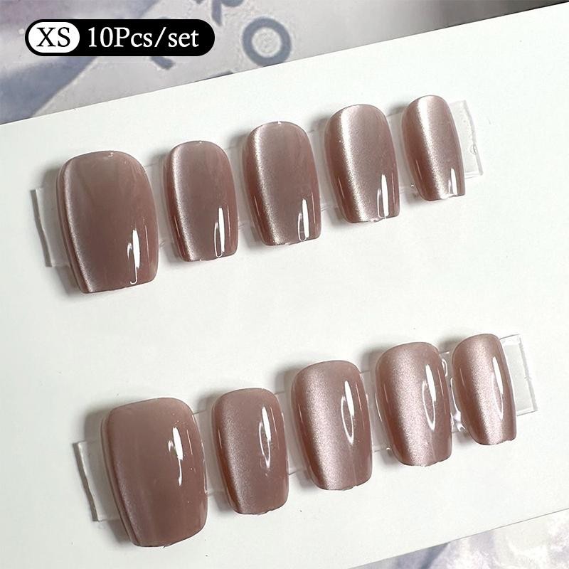 10Pcs Trendy Simple Solid Color Cat Eye Nail Art Long Lasting Fake Nails