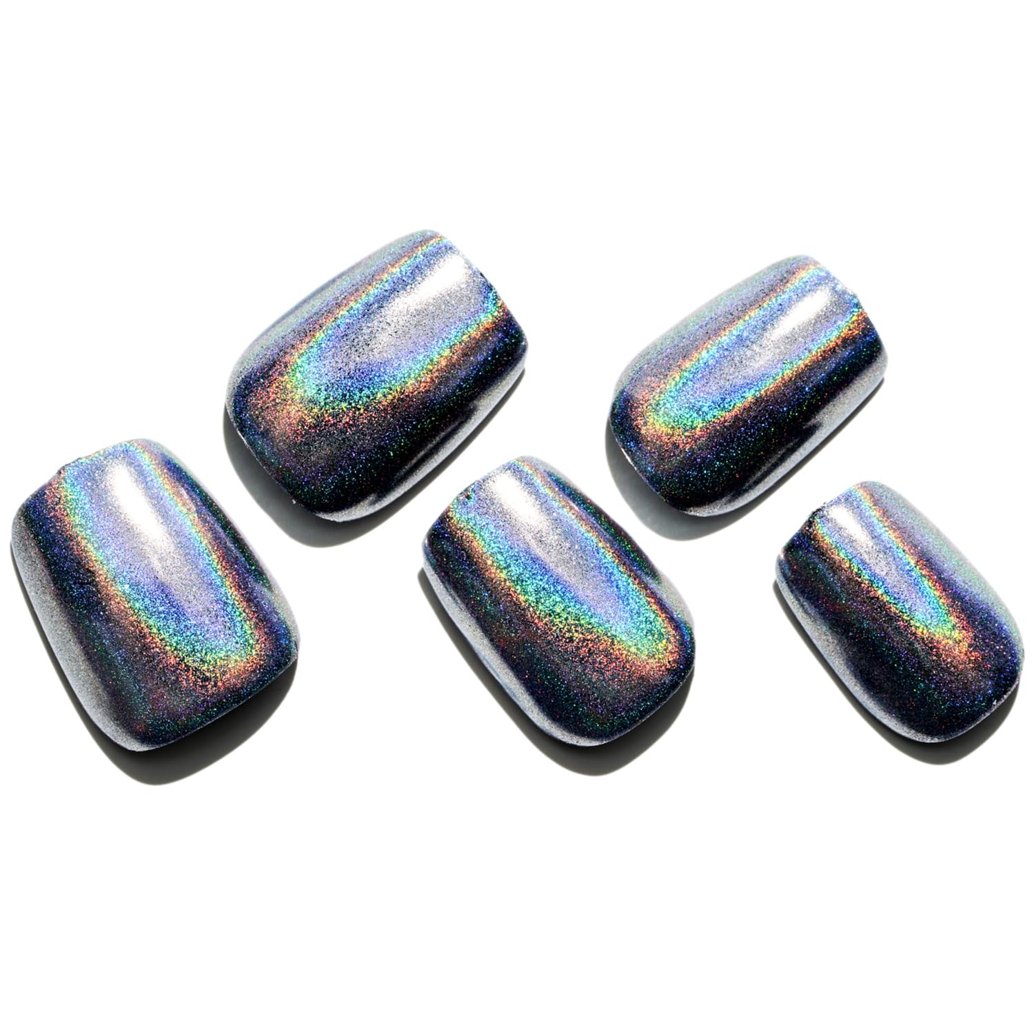 Laser Black Press on Nails Short Square, Rainbow Color Donut Grey Fake Nails …