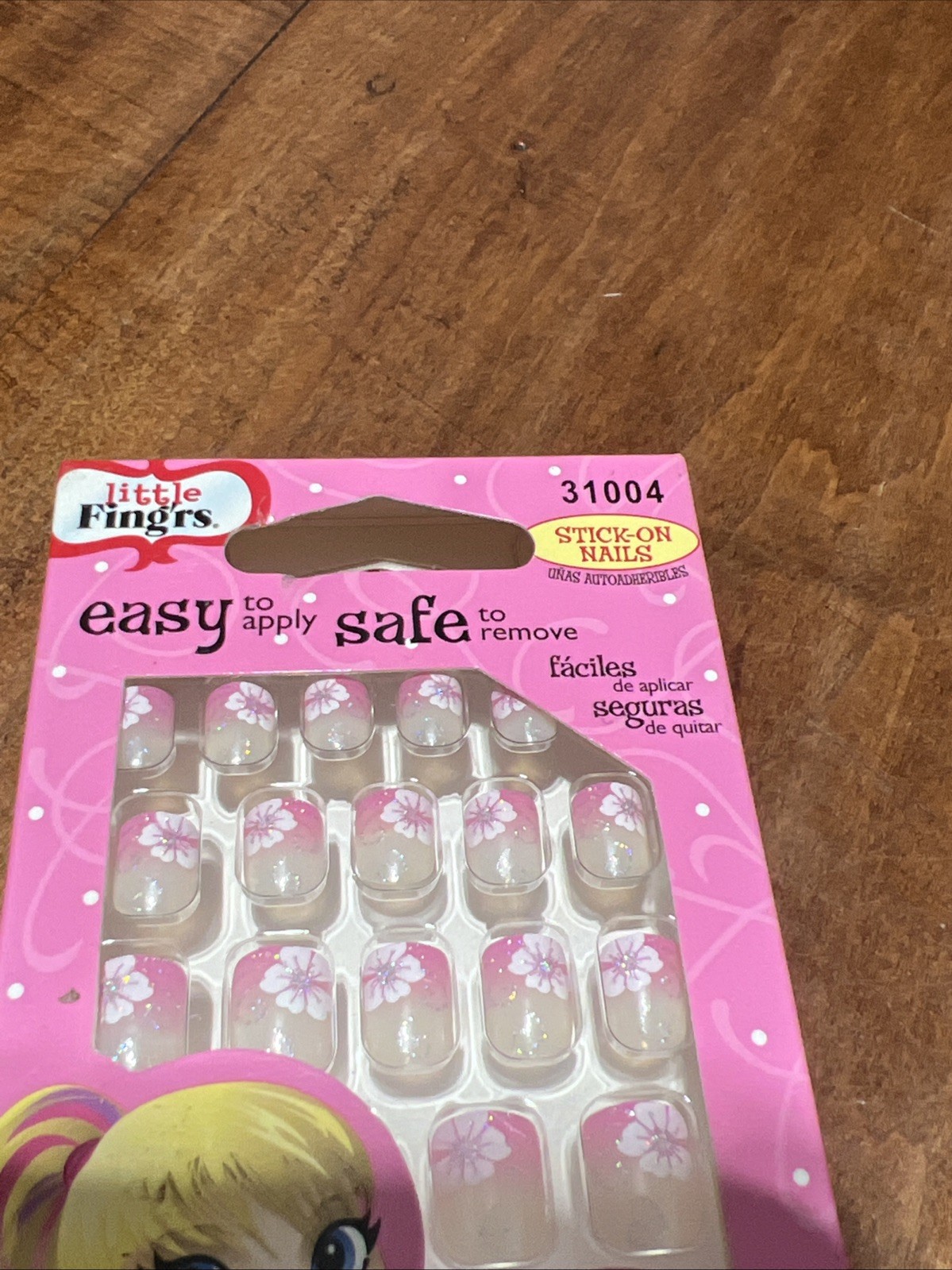 Little Fingr’s GIRLIE NAILS #31004 24 Stick-On Nails STARS Green+Pink+White