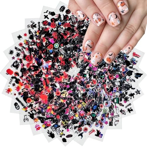 30 Sheets Nail Stickers Pumpkin Ghost Face Nail Charms Decals 3D Self Halloween