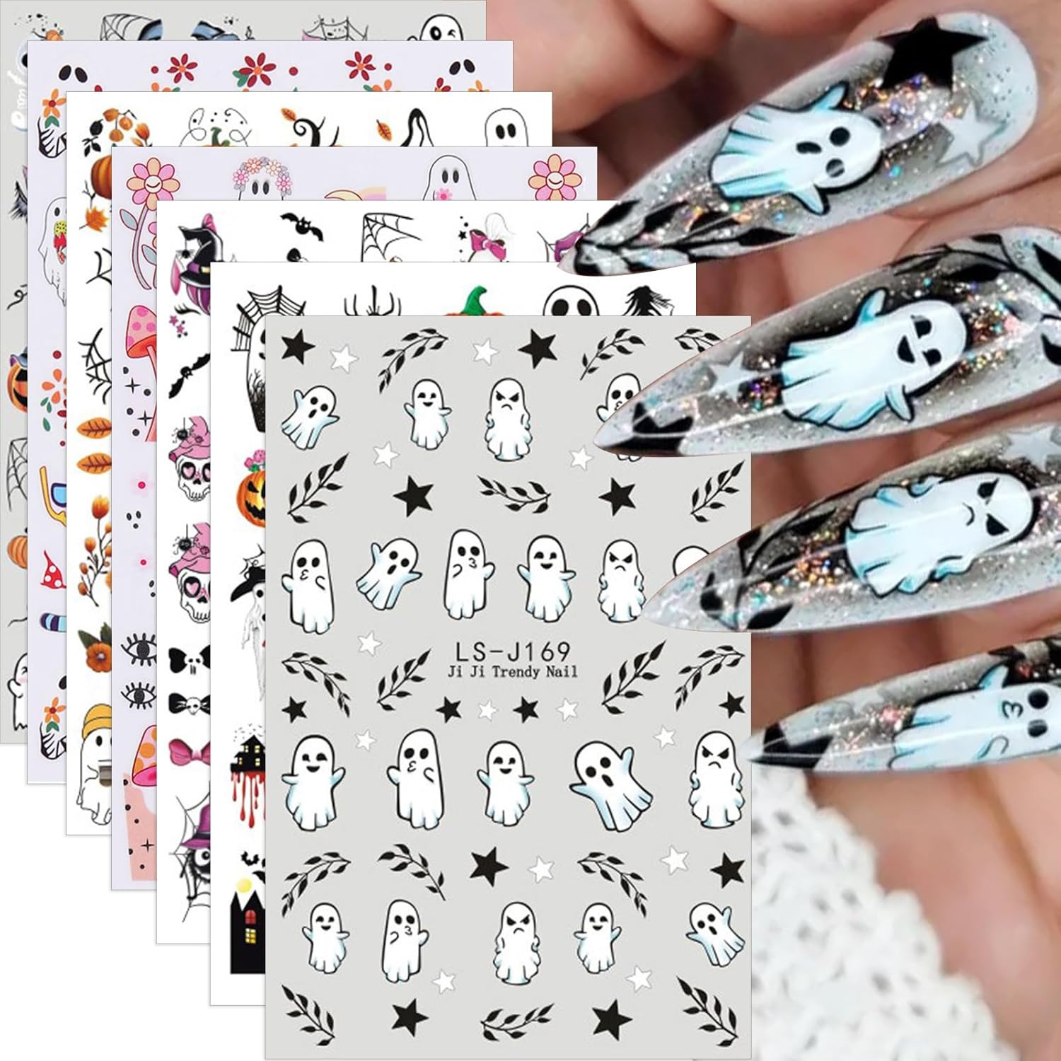 Pumpkins Nail Art Stickers Halloween Nail Decals Fall Nail Charms 7PCS Pumpkins