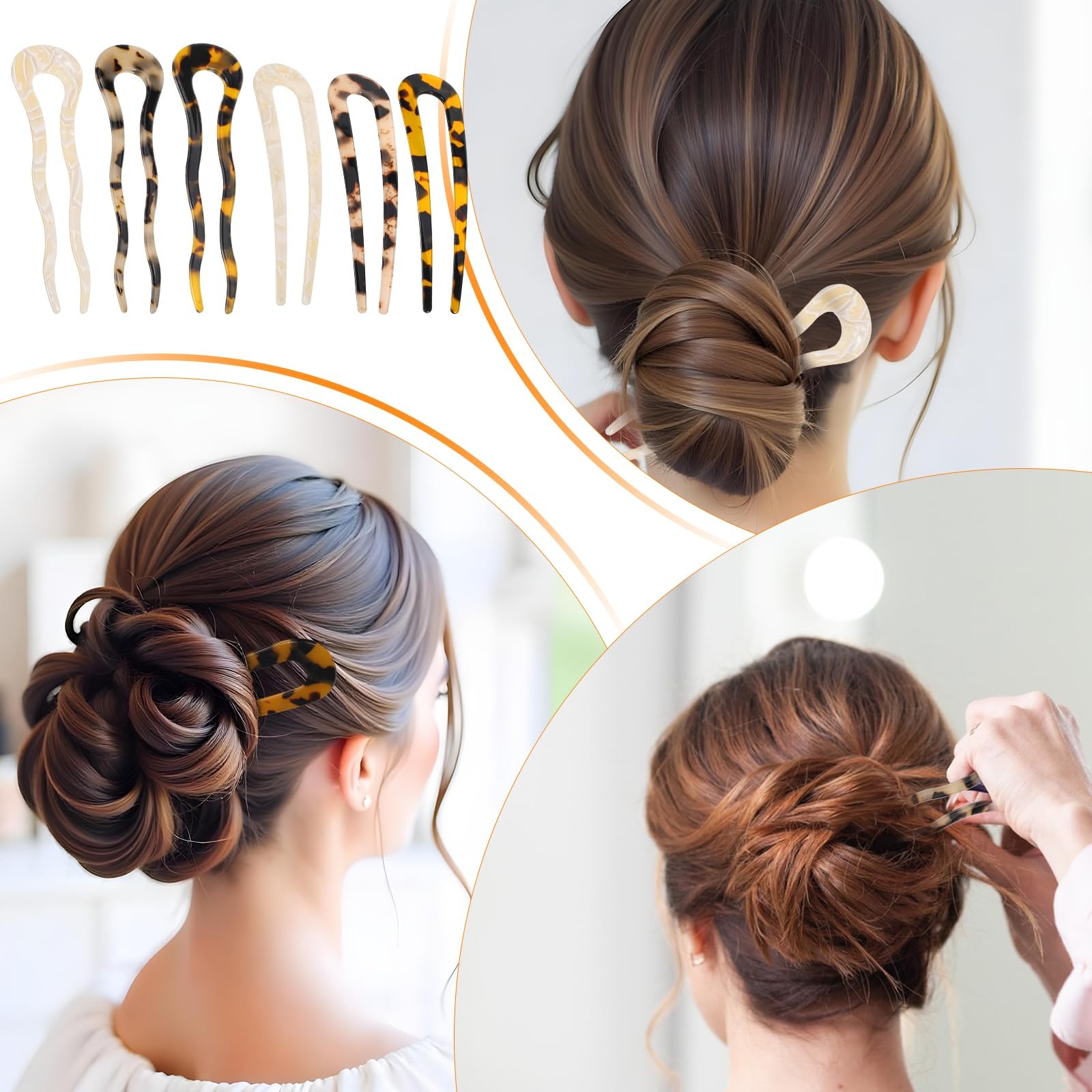 6 Pcs French Hair Pin Tortoise 4.52× 1.22 Inch, yellow, beige, tortoise shell
