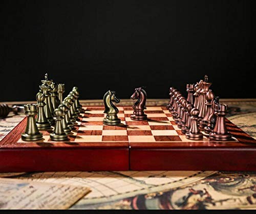 Agirlgle Retro Metal Chess Set with Folding 6.5 x 13.3 x 1.7 inches, Bronze